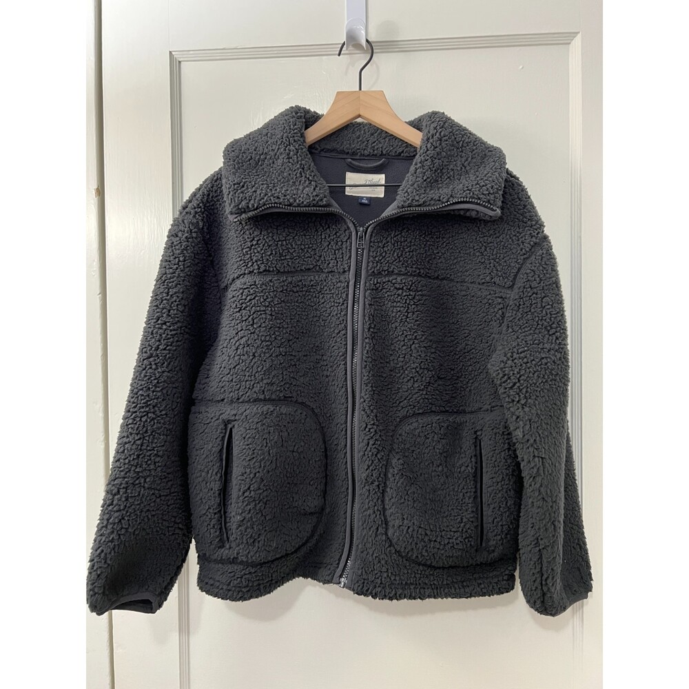 Universal Thread Women's Sherpa Anorak Jacket Dark Gray Zip Up Black Size XS